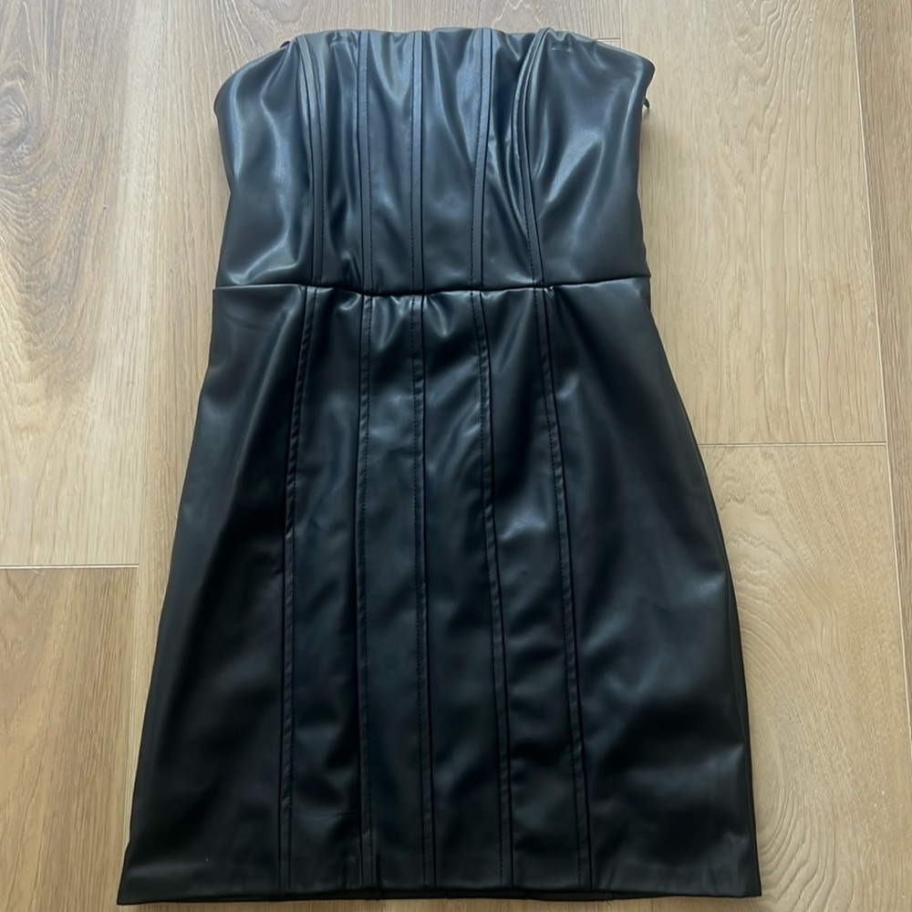 Faux leather corset mini dress